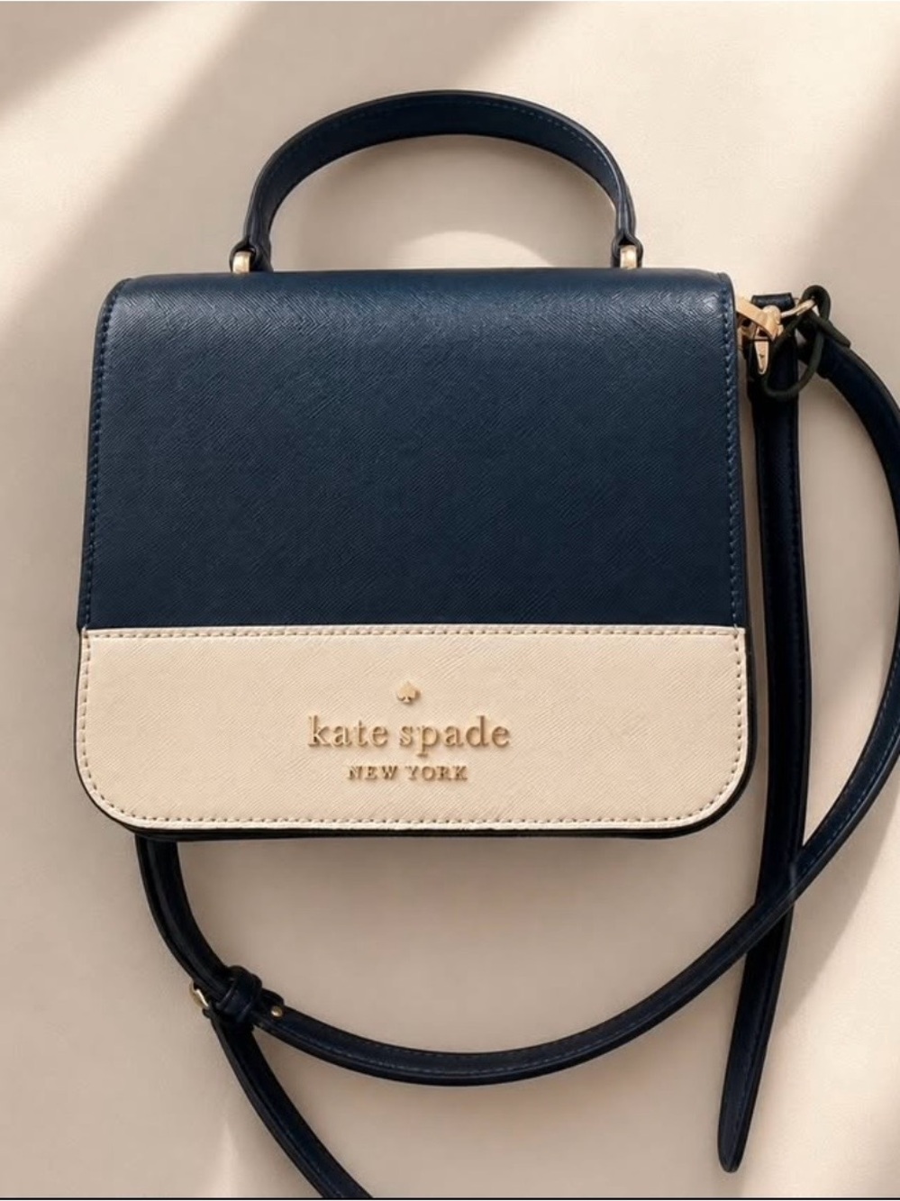 kate spade Navy and Cream Saffiano Leather Top-Handle Mini Crossbody